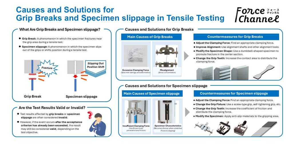 Summery: Causes and Solutions for “Grip Breaks” and “Specimen slippage” in Tensile Testing